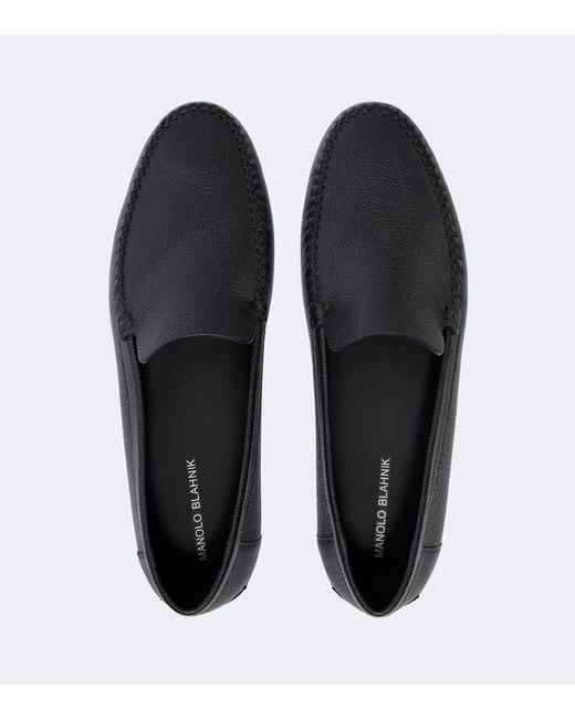 Manolo Blahnik Black Leather Loafers for men
