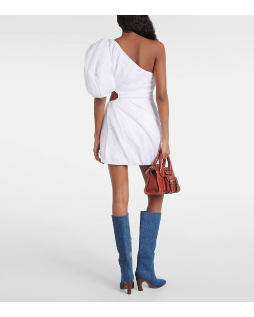Chloé White Gathered One-shoulder Ramie Minidress