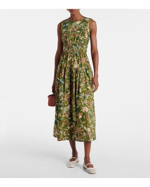 Ulla Johnson Green Elenora Printed Cotton Midi Dress