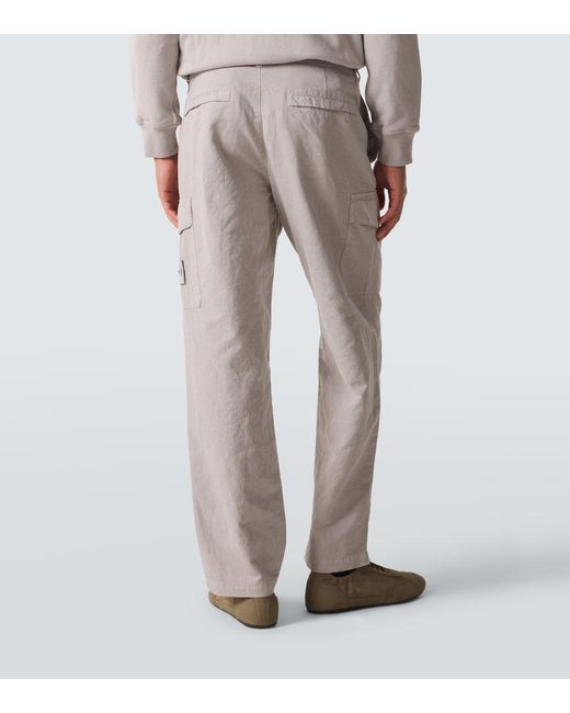 Stone Island Gray Cotton And Linen Canvas Cargo Pants for men
