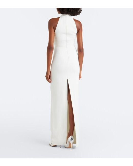 David Koma White Embellished Halterneck Satin-Trimmed Gown