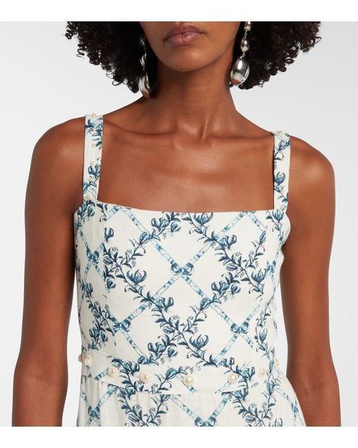 Agua Bendita White Lima Gloriosa Floral Linen Maxi Dress