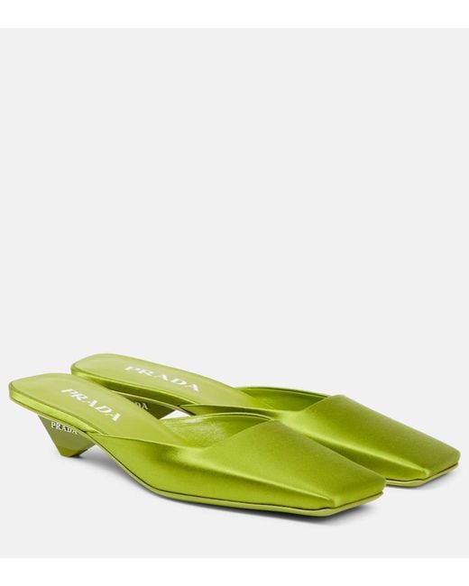 Prada Yellow Satin Mules