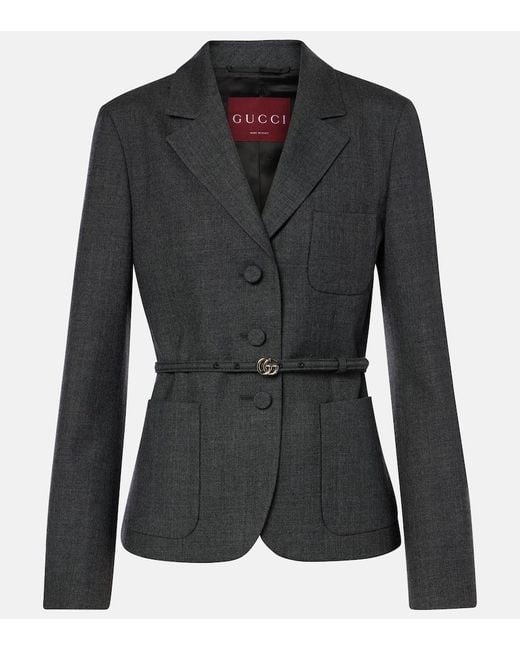 Gucci Black Einreihiger Blazer Aus Grisaille-Wolle, Grösse