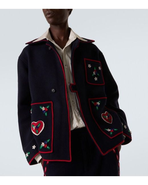 Bode Blue Carroll Embroidered Wool Jacket for men