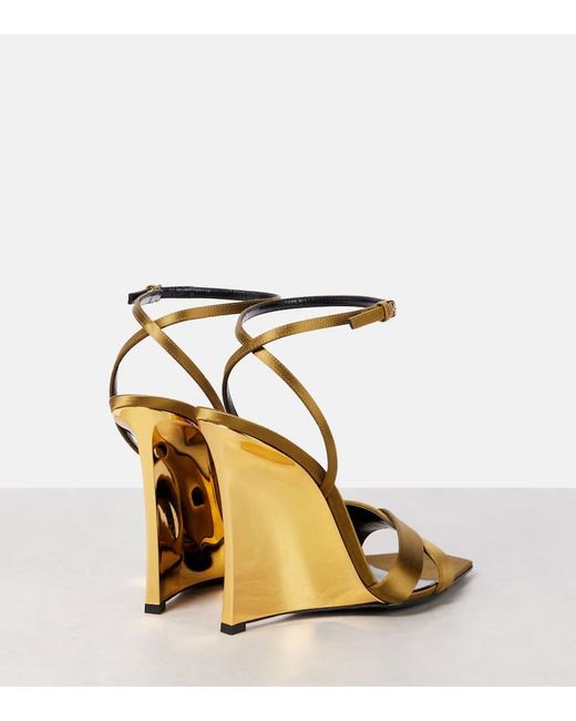 Saint Laurent Metallic Lucienne Crepe Satin Wedge Sandals