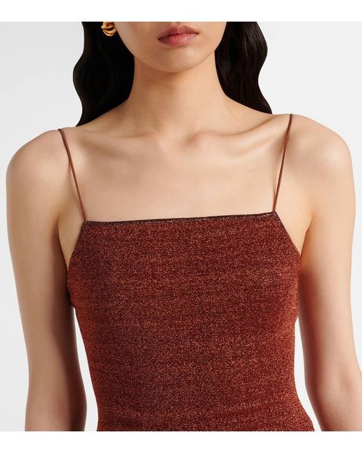 Oseree Brown Lumiere Plumage Feather-Trimmed Minidress