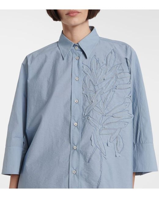 Brunello Cucinelli Blue Embroidered Cotton Shirt