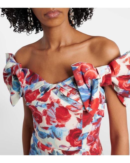 Rebecca Vallance Red Fleurette Floral Taffeta Midi Dress