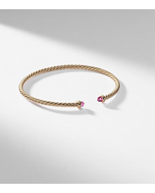 David Yurman Metallic Cablespira Flex Micro 18Kt Cuff Bracelet With Tourmaline