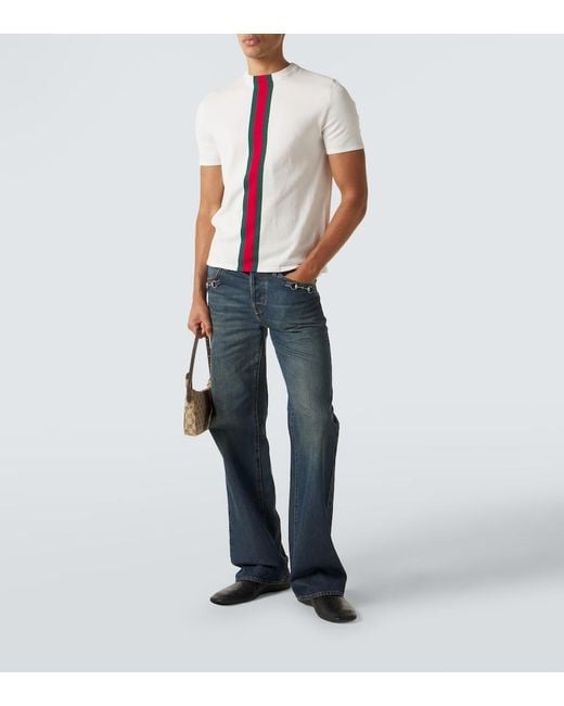 Gucci White Web Stripe Cotton T-Shirt for men