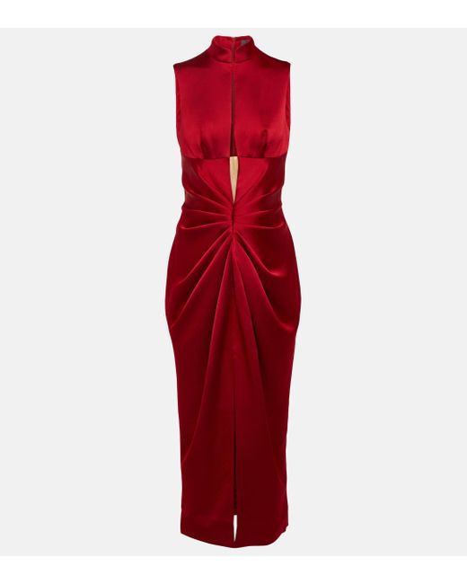 Rasario Red Draped Cutout Midi Dress