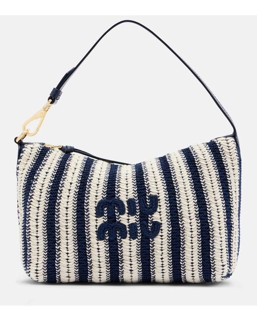 Miu Miu Blue Striped Crochet Top-Handle Bag