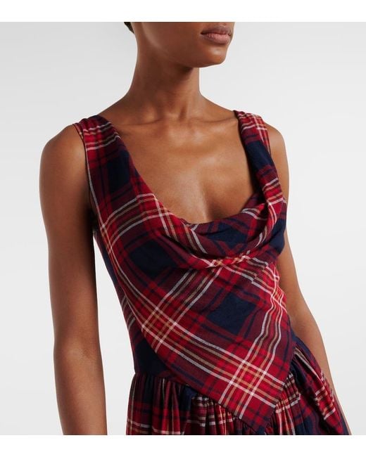 Vivienne Westwood Red Sunday Tartan Draped Bustier Dress