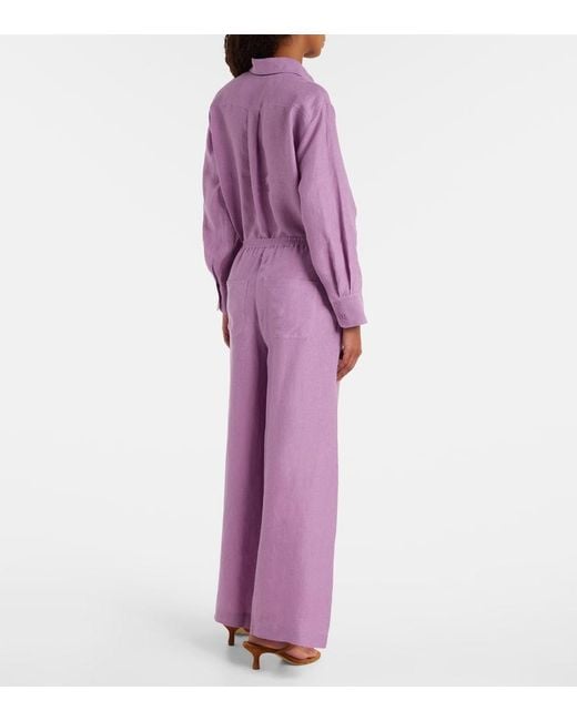 Eres Purple Select Linen Wide-Leg Pants