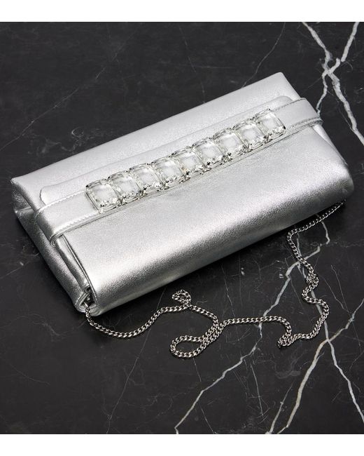 Jimmy Choo Gray Kya Metallic Leather Clutch
