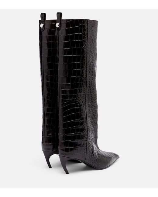 The Attico Black Lea Croc-Effect Leather Knee-High Boots