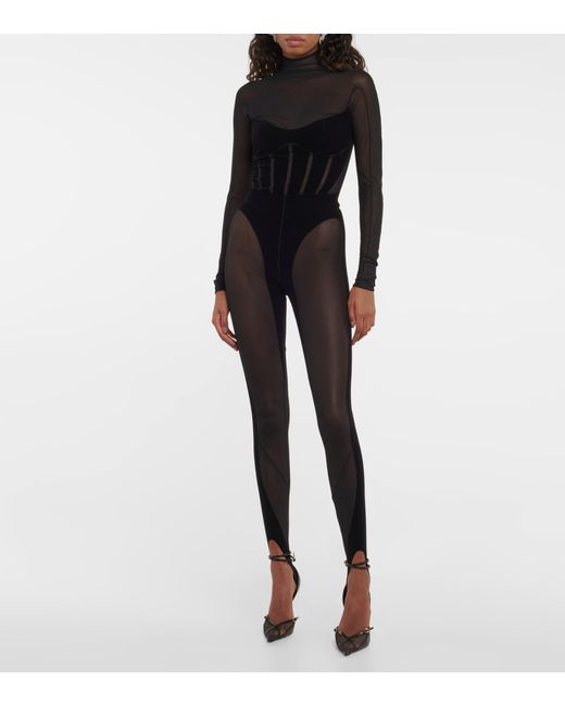 Wolford X Mugler Flock Shaping Paneled Stirrup leggings in Black | Lyst
