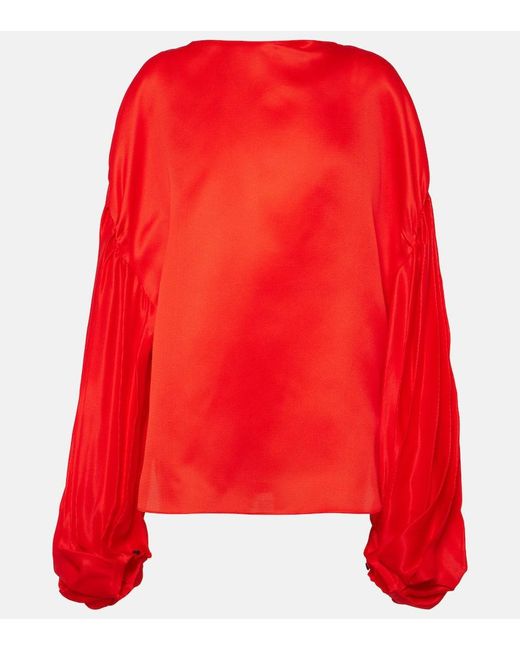 Khaite Red Quico Puff-sleeve Silk Gazar Top