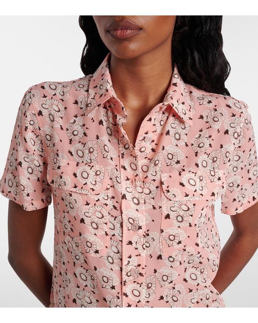 Prada Pink Stretch-Silk Georgette Floral Shirt