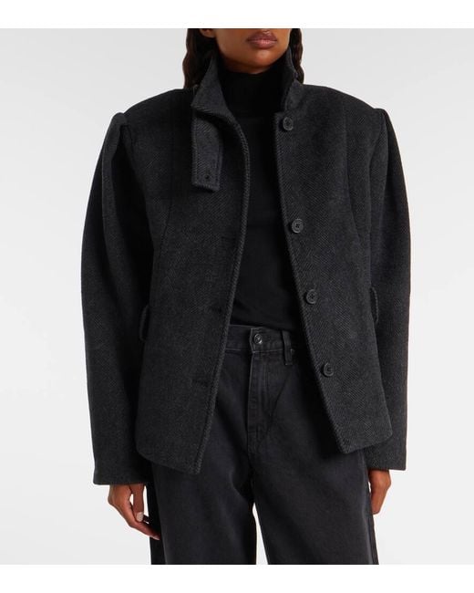 ROTATE BIRGER CHRISTENSEN Black Marie Belted Herringbone Wool-Blend Jacket