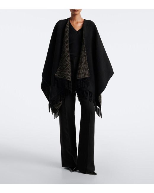 Fendi Black Reversible Wool And Cashmere Poncho