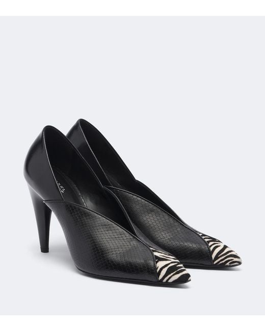 Isabel Marant Black Luza Calf Hair-Trimmed Snake-Effect Leather Pumps
