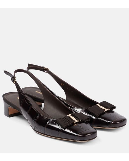 Ferragamo Black Rivada 30 Croc-Effect Leather Pumps