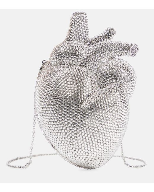 Gucci White Crystal-embellished Heart Clutch