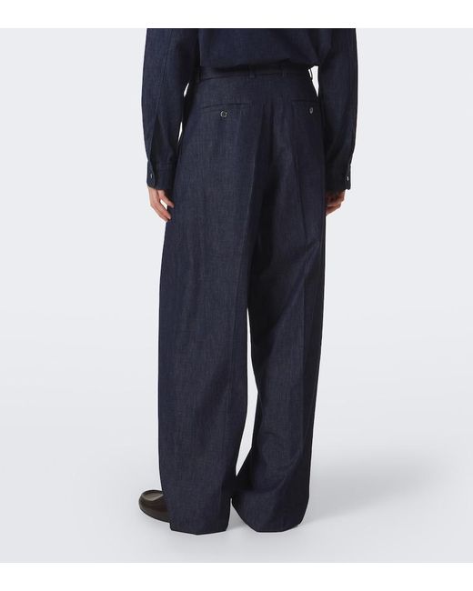 Jil Sander Blue Cotton Chambray Wide-Leg Pants for men
