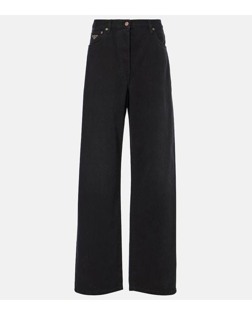 Jean Wide Taille Haute Prada en coloris Black