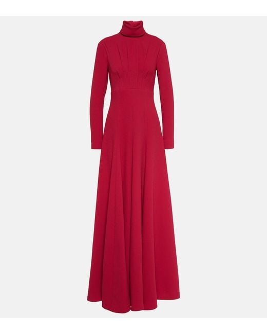 Emilia Wickstead Red Oakley Pleated Crepe Maxi Dress