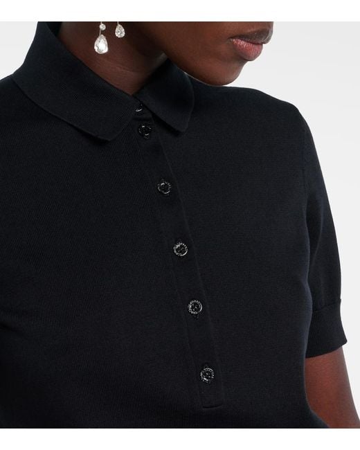 Carolina Herrera Black Silk And Cotton-Blend Polo Shirt