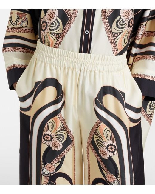 LaDoubleJ Natural Printed Silk Palazzo Pants