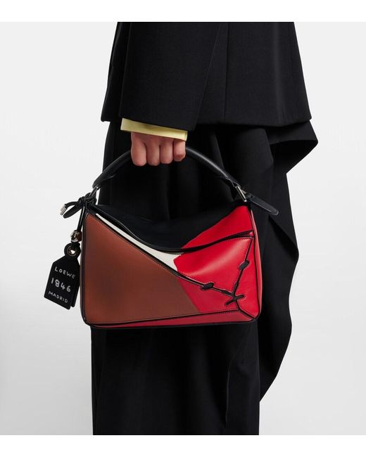 Loewe Red Puzzle Lion Intarsio Small Shoulder Bag