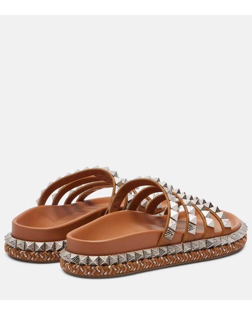 Christian Louboutin Brown Pyra Hallulila Studded Leather Slides