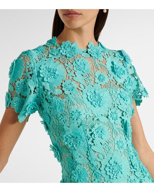 Oscar de la Renta Green Floral Guipure Lace Midi Dress