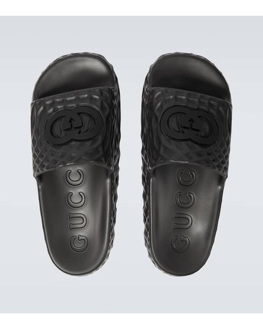 Gucci Black Interlocking G Slides for men