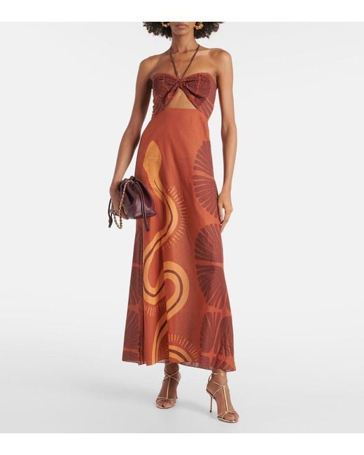 Johanna Ortiz Orange Cotton Maxi Dress