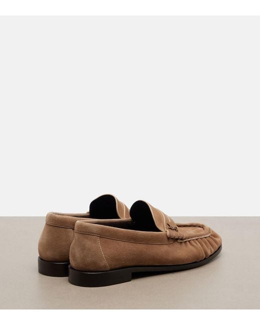 Saint Laurent Brown Le Loafer Suede Penny Loafers