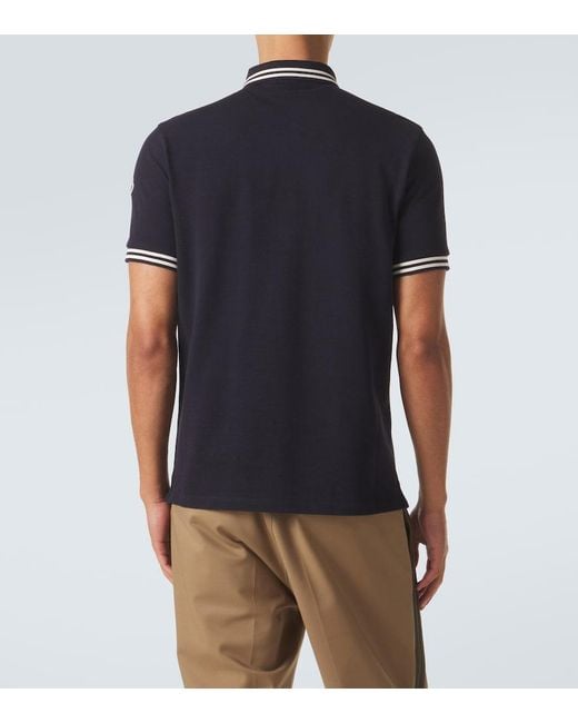 Moncler Black Cotton Pique Polo Shirt for men