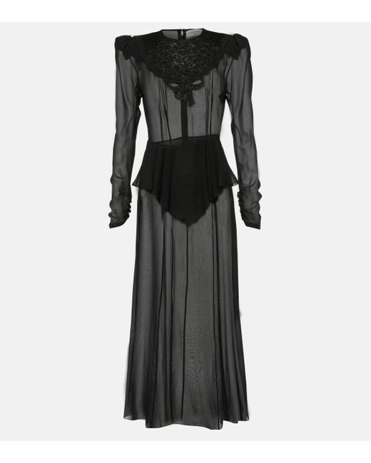 Alessandra Rich Black Silk Georgette Midi Dress
