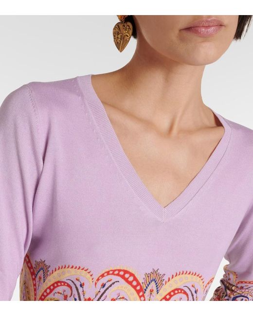 Etro Pink Printed Silk-Blend Sweater