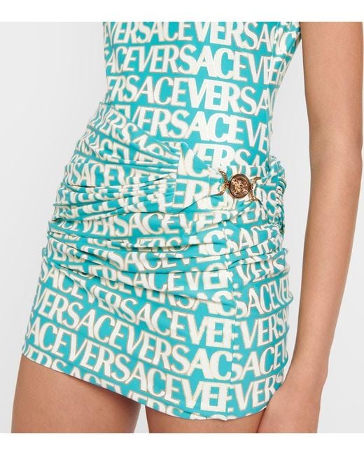 Versace Green Logo Ruched Miniskirt