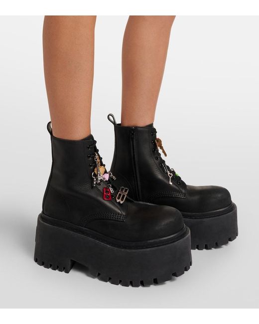 Balenciaga Black Embellished Leather Platform Combat Boots