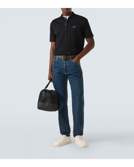 Prada Black Re-Nylon-Trimmed Cotton Pique Polo Shirt for men