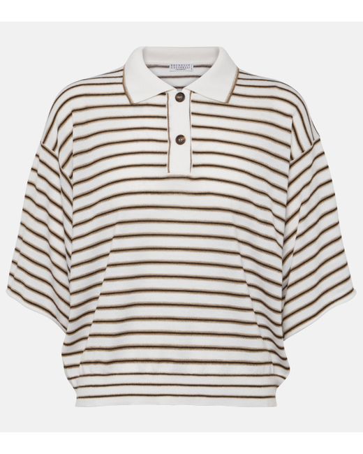 Brunello Cucinelli White Striped Wool And Cashmere Polo Shirt