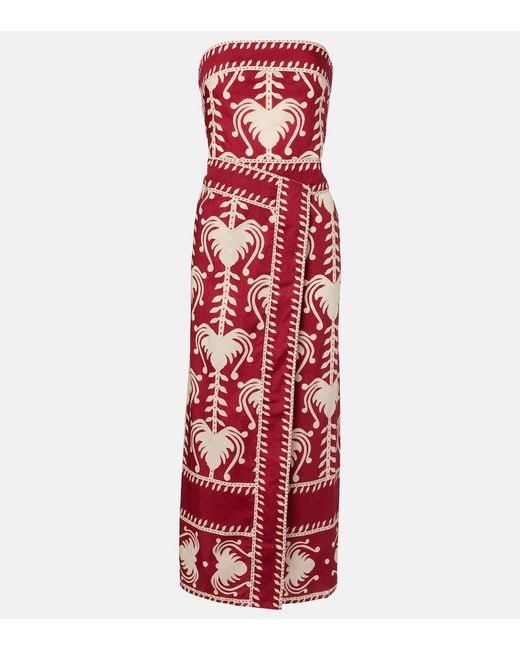 Johanna Ortiz Red Printed Cotton Wrap Dress