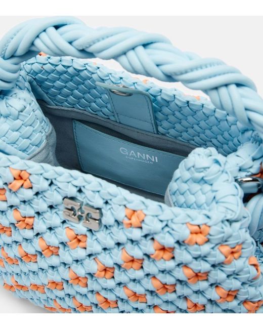 Ganni Blue Bou Mini Woven Top-Handle Bag