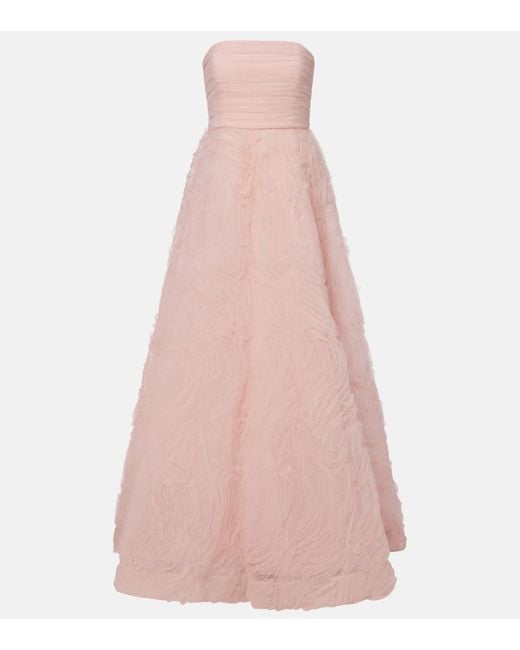 Rebecca Vallance Pink Strapless Tulle Gown